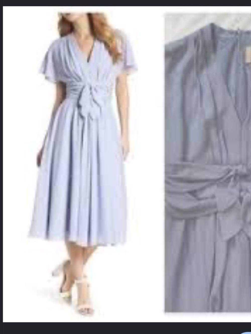 Gal Meets Glam Pale lavendar Tie-Front V-Neck Midi Dress size 12 formal